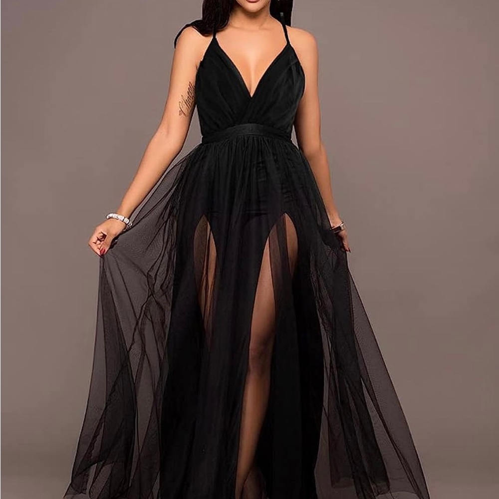 Women's Sexy Deep V Neck Split Cocktail Party Formal Bridesmaid Maxi Dress